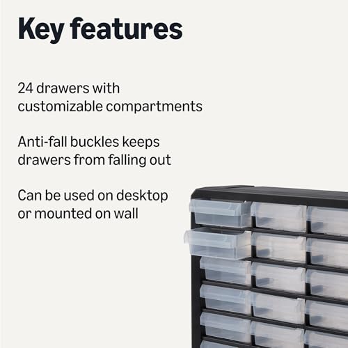 Amazon Basics 24-Drawer Plastic Organizer with Dividers – Wall Mount/Desktop