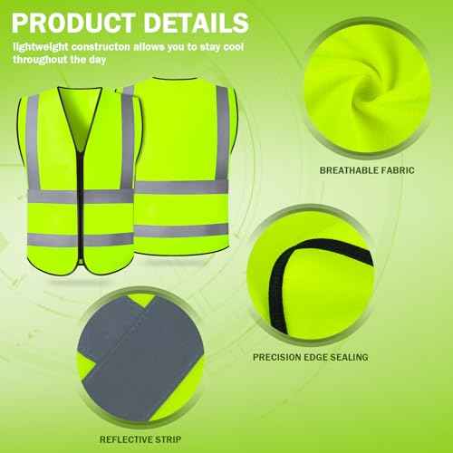 Security Vest,Hi Vis Reflective Safety Vest for Men Women Work,Mesh High Visibility Class 2 Construction Vest with Zipper