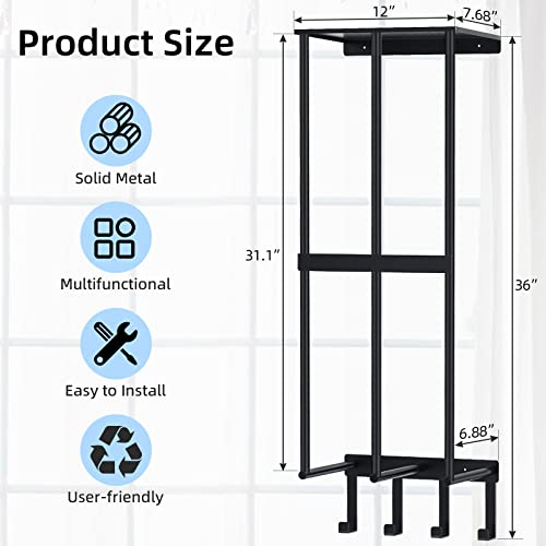 Camping Chair Wall Storage for Garage, Metal Camping Chair Storage Rack Wall Holder, Floating Shelf, 4 Hooks, Stainless Steel, Beach Chair Rack, Umbrella Holder, Garage Chair Organizer, Matte Black