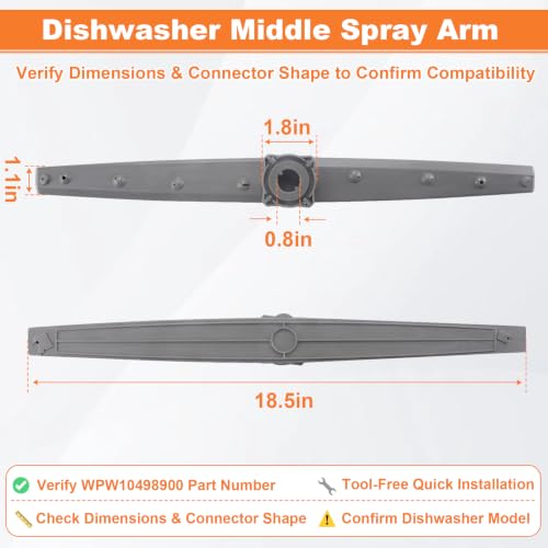 WPW10498900 Center Spray Arm Replacement for Whirlpool Maytag