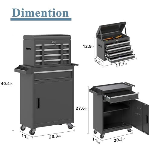 HOWSVN 5-Drawer Rolling Tool Chest with Removable Cabinet, Lockable Wheels & 2-Stage Locking Bar