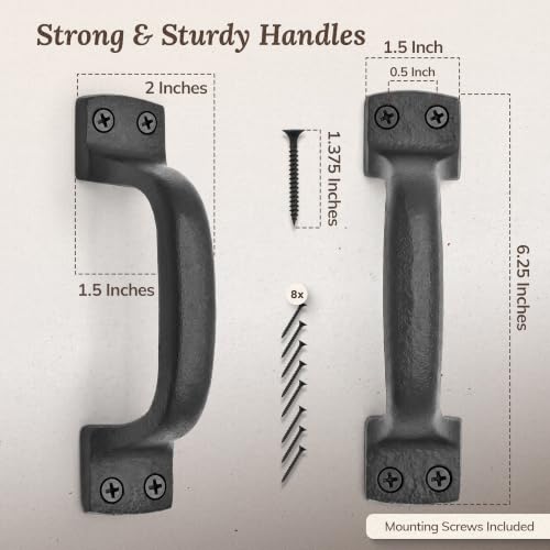 My Fancy Farmhouse Black 6 1/4 Inch Rustic Barn Door Handles 2 Pack - Heavy Duty Cast Iron Gate Handles for Indoor & Outdoor Use