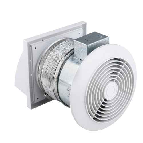 Quini 512M 6-inch Through the Wall Exhaust Fan, 80 CFM 4.0 Sones, Bathroom Wall Exhaust Fan, Kitchen Ventilation Fan, 6-inch Diameter Vent, Retractable Duct
