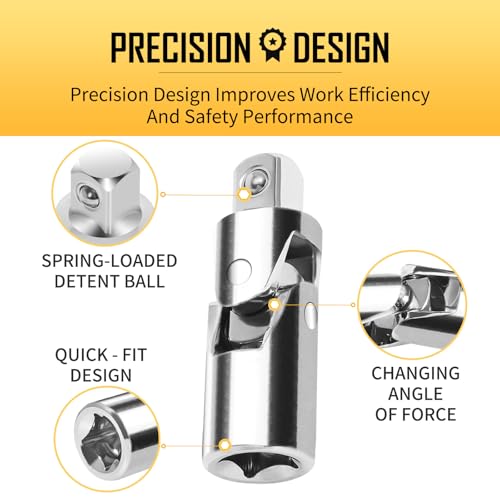 BOEN 3-Piece Universal Joint Socket Adapter Set, 1/2", 3/8", and 1/4" Drive, Ball Spring Design, Chrome Vanadium Steel Swivel Socket Adapter Set, Full Polished