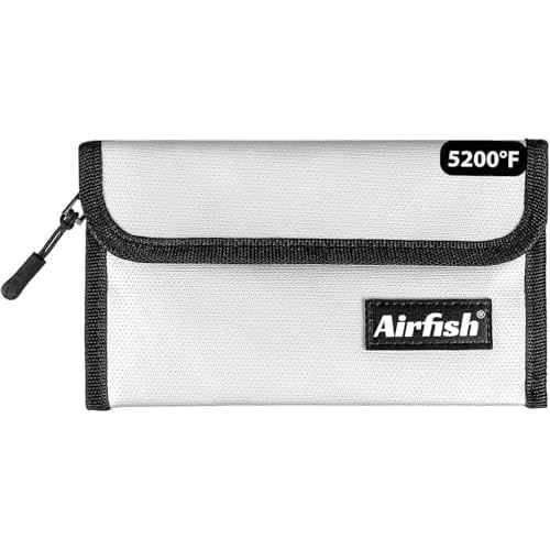 Airfish Fireproof Money Bag, 5 x 8 inches Fireproof Wallet, Waterproof Cash Bag with Zipper, Small Fireproof Cash Bag for Valuables