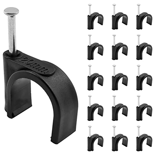 50pcs 3/4" / 20mm Half Clamp J-Hook with Nail, Nail in Cable Clips Ethernet Cable Nails Tacks Clips, Black