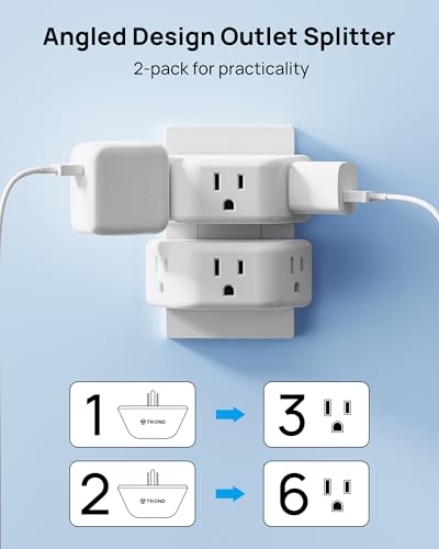 TROND 3AC Prong Outlet Extender 2 Pack - Bathroom Power Splitter, White, 3-Socket