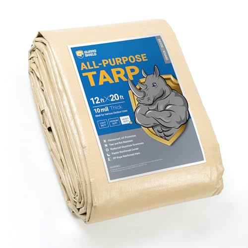 GUARD SHIELD Beige Tarp Heavy Duty Waterproof 12x20 Feet Outdoor Poly Tarps Cover Thick UV Resistant Canopy Tarpaulin with Grommets 10mil