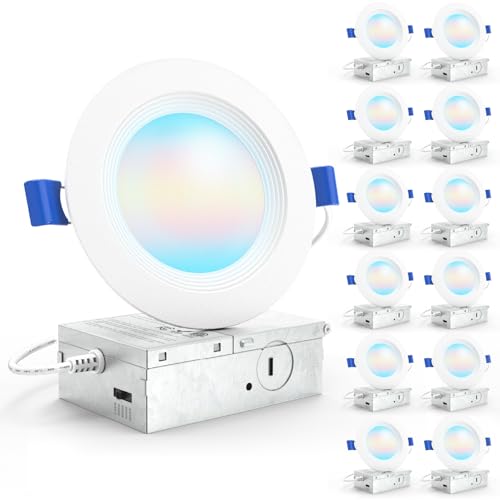 Sunco 4 Inch Slim Canless LED Recessed Downlights 10W Dimmable CCT Switch - 12 Pack