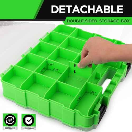Small Parts Tool Box Organizer, 2-Packs Double-sided 34-Compartment Storage Tool with Removable Dividers, Plastic Storage for Hardware, Screws, Bolts, Nails, Nuts, Jewelry and Fishing Accessories