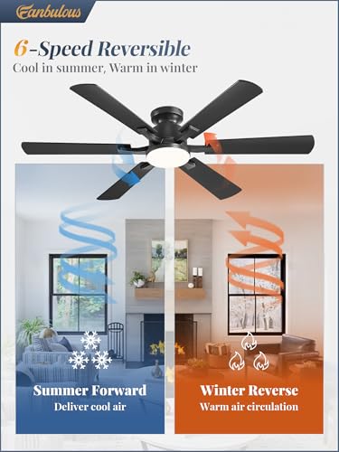 Fanbulous 52-Inch Black Flush Mount Ceiling Fan with Dimmable 3000-6000K Lights