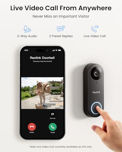 REOLINK Black WiFi Video Doorbell 2K Wired Camera with 4:3 Wide View & Chime