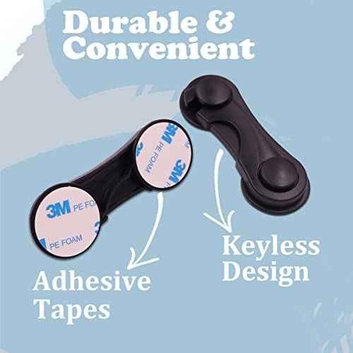 Cabinet Locks Baby Proofing, Childproof Cabinet Locks 10 Pack with Adhesive for Protecting Kids and Toddlers, Child Safety Lock for Drawer Cupboards Closet and Pantry Door (Black)