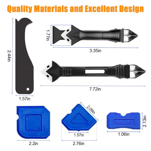 10 PCS Silicone Caulking Tools (Stainless Steel head) 5 in 1 Sealant Finishing Tool Grout Remove Scraper,Caulk Remover Glass Glue Angle Scraper for Bathroom Kitchen Floor,Window,Joint