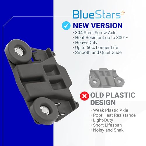 BlueStars W10195417 Lower Dishwasher Rack Wheel with Steel Screws (4-Pack)