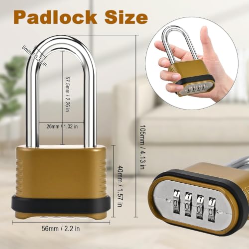 2pcs Heavy Duty Weatherproof Long Shackle Combination Padlocks - Secure & Rust-Resistant