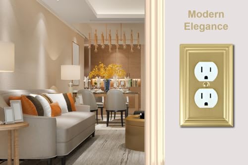 OKAWYC Single Duplex Metal Outlet Switch Cover Brushed Brass 4-Pack - Decorative Wall Plate for Receptacle and Light Switch, Durable & Easy to Install