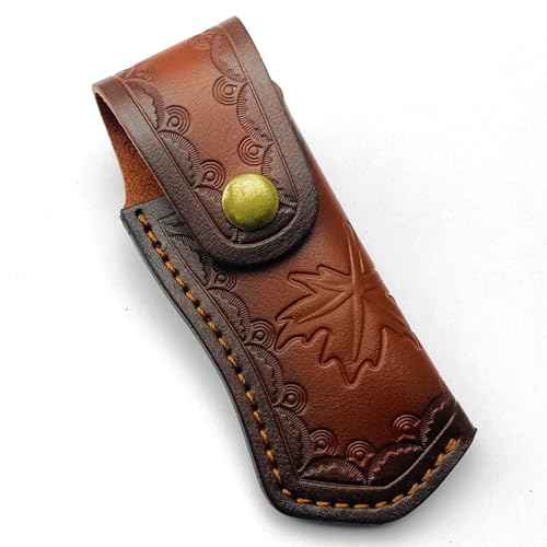 Leather Knife Sheath,Carry Snap Case for Pocket Folding Knife Pouch EDC Holster Belt Loop Brown Outdoor Hunting Camping Gift 4.33" Durability