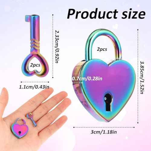 4Pcs Small Heart Shaped Locks with Key Mini Metal Heart Padlock Colorful Personalized Love Padlock Diary Lock and Key Set Heart Lock Mini Lock for Diary Book Travel Suitcase Luggage Box Case Key Keye