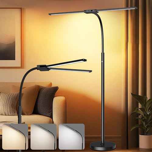 Cordless Rechargeable Floor Lamp, Adjustable Bright Reading Lamps Floor Standing, 15W Dual Head Gooseneck LED Bright Floor Lamp for Dark Rooms with 8000mAh Battery£¬ IP54 Home Lighting