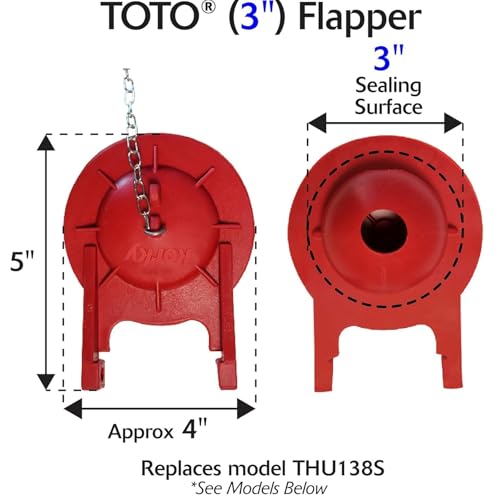Korky Red 3-Inch Toilet Flapper for TOTO - Pack of 1, Easy Install, Long-Lasting Rubber