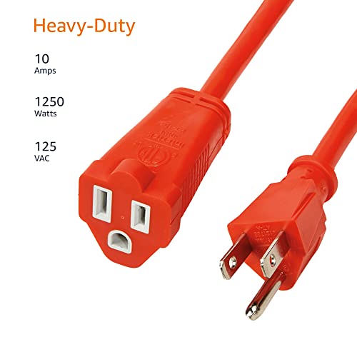 Amazon Basics 100 ft Indoor/Outdoor 3-Prong Vinyl Extension Cord - Orange, Heavy Duty, Moisture Resistant
