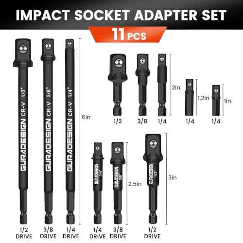 11-Piece Impact Socket Adapter Set - 3/6 Inch Hex Shank, Drill & Driver Adapter for 1/4" 3/8" 1/2" Impact Drivers