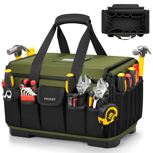 Ytonet 16-Inch Heavy Duty Tool Bag with 46 Pockets, Waterproof Organizer for Men, Green
