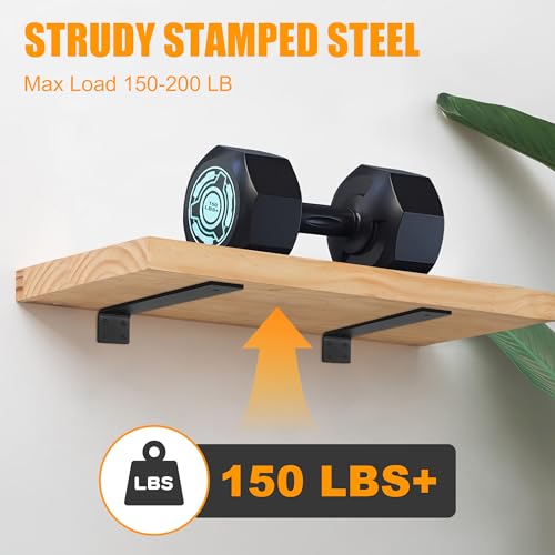 Black 10 Inch Heavy Duty Floating Shelf Brackets 6 Pack - Hidden Metal Wall Support for DIY Shelves