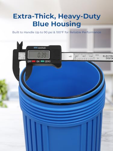 Purcooflow 20 x 4.5 Inch Whole House Water Filter Housing with Bottom Drain - Heavy Duty, BPA-Free, Double O-Ring Seal