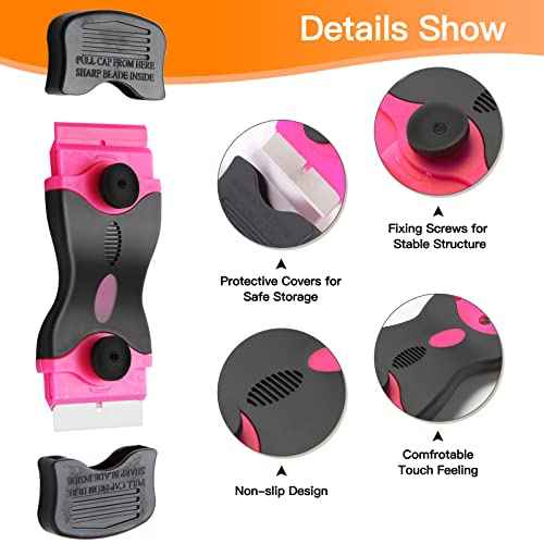 2PACK Razor Blade Scraper, 2-in-1 Scraper Tool with 20Pcs Plastic Blades & 10Pcs Metal Blades, Multi-Purpose Cleaning Razor Scraper Paint Removal for Glass, Decals, Stickers, Labels, Caulk, Adhesive