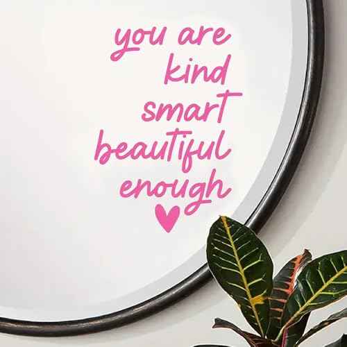2 Pack Pink Mirror Decal Room Decor for Teen Girls, 3D Pink Bathroom Decor for Kids or Girls,Positive Affirmation Mirror Sticker
