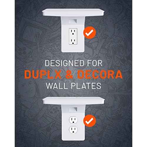 ECHOGEAR Wide Outlet Shelf - Next-Gen Design with Built-in Cord Storage & Room for Bulky Plugs - Works with Both Standard & Decora Outlets - Quick Install with Included Hardware