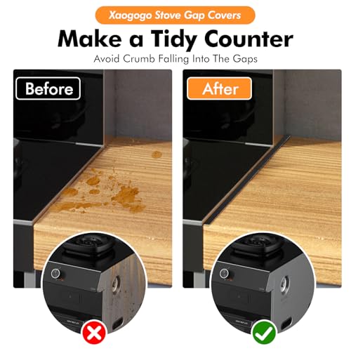 Xaogogo Black Stainless Steel Stove Gap Covers 13.8-27.6 in (2 Pack) - Heat Resistant, Easy Clean
