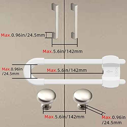 (10 pack white) 4 button Cabinet Locks, U-Shaped Proofing Drawers Safety Child Locks Adjustable, for Wardrobe,Kitchen,Bathroom,Drawer,Fridge,Cupboard Doors Knobs & Handles