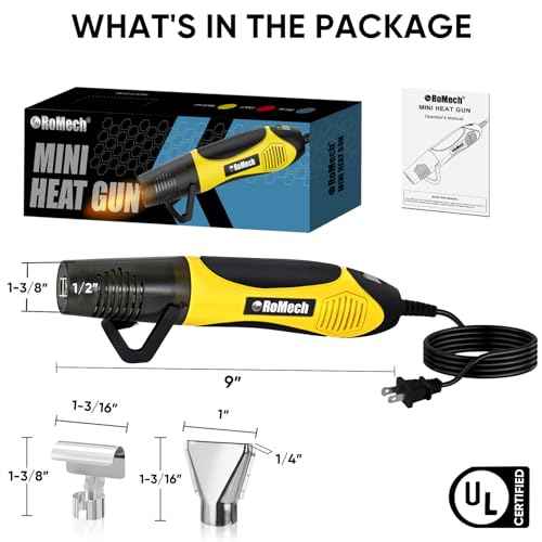 ROMECH 350W Heat Gun with 2 Nozzles, Dual Temp Heat Gun 400¡ÆF-660¡ÆF, Fast Heat Hot Air Gun with Overload Protection for DIY Craft Embossing Shrink Wrapping (Yellow)
