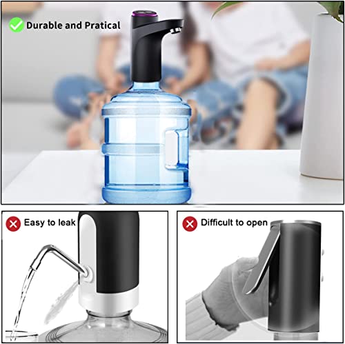BIMVER Black Portable Electric Water Dispenser for 5 Gallon Bottles, USB Rechargeable, 600ml Quantitative Pump
