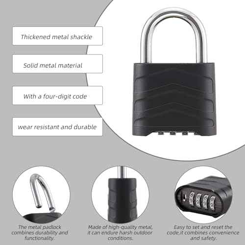 Combination Padlock Heavy Duty Locker Lock 4 Digit Padlock Gym Locker Locks for Fence Gate Storage Unit (Black, HD_10_3.5)