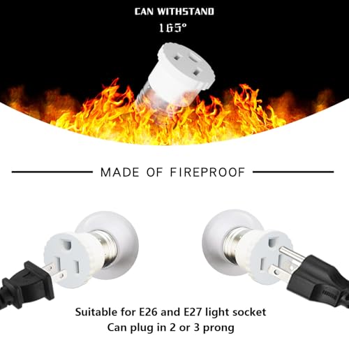 eRqILUJI 2 Pack Light Socket to Outlet Adapter White - Converts E26 Bulb Socket to Power Outlet