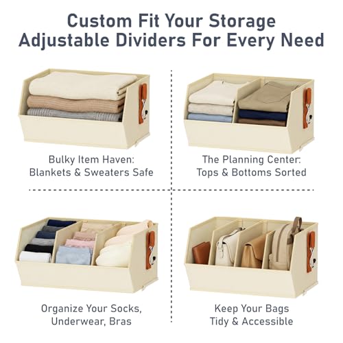 DIMJ Beige Hanging Closet Organizer 3-Pack - Extra Large Fabric Storage with Dividers