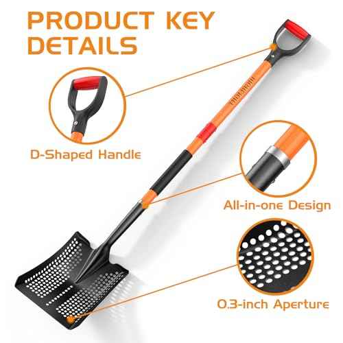 HIGHLIGHT Sifting Shovel, Heavy Duty Metal Sand Sifter for Beach, 45" Long Sifter Shovel for Beach Fun, Chicken Coop, Farm Goat Stall Sand Poop Cleaning, with Ergonomic D-Grip Handle