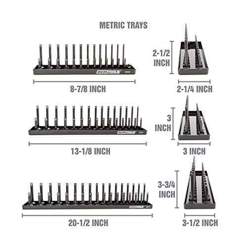 OEMTOOLS 22233 Tool Storage Organizer for SAE and Metric Socket, 6PC Socket Organizers for 1/4", 3/8", and 1/2" Drive Sockets, Optimize Toolbox Organization