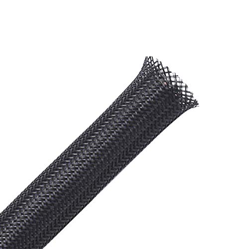 50ft PET Expandable Braided Cable Sleeve - 1/4 & 1/2 Inch Black, Alex Tech