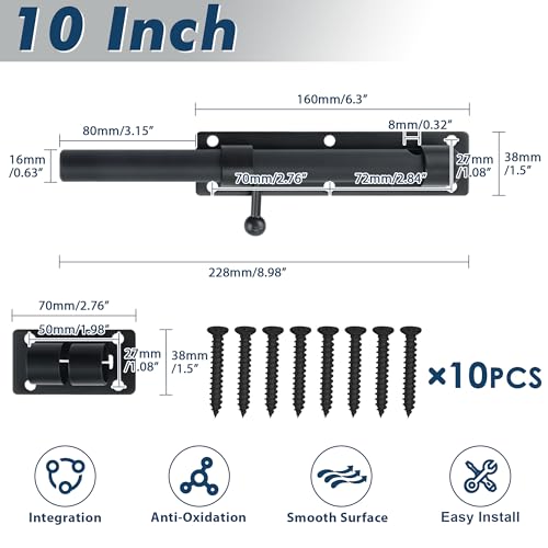 Alise 10 Inch Heavy Duty Black Barrel Bolt Latch - Single