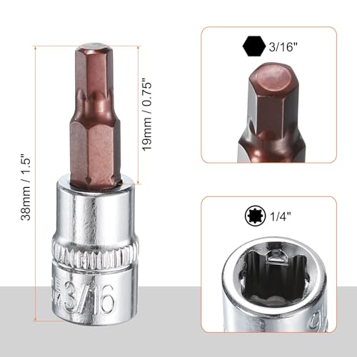uxcell 3/16" Hex Bit Socket 1/4" Drive SAE S2 Steel Square Drive Socket Extension Impact Bit Socket Ratchet Wrench Accessories for Turns Power Drill Into Nut Driver 2 Pcs