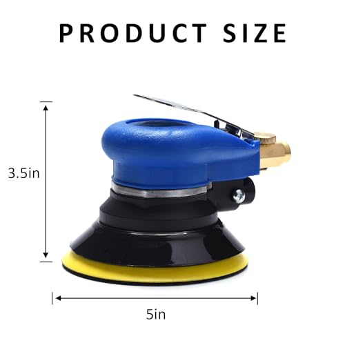 ZHONG AN 5-Inch Dual Action Air Orbital Sander with Hook & Loop, Blue - Professional Pneumatic Polisher for Auto & Woodwork