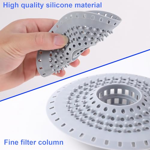 Silicone Bathtub Drain Hair Catcher - Collapsible Drain Strainer for 1.48''-1.75'' Drains, 3 Pack