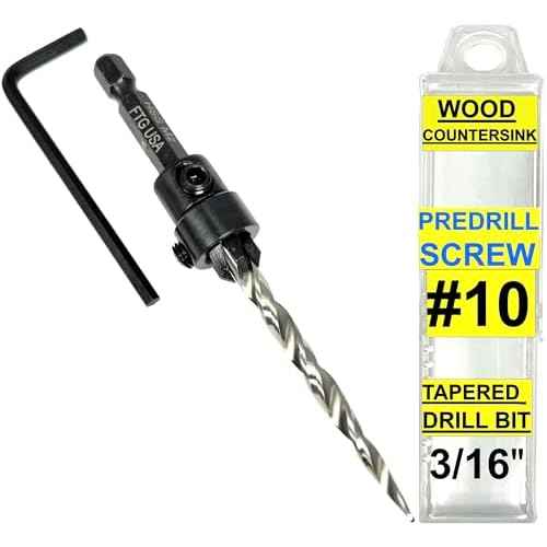 FTG USA Adjustable Wood Countersink Drill Bit #10 (3/16") with Tapered Drill Bit for Woodworking