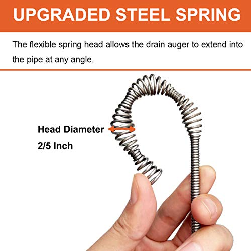 BACEYIOU Orange Drain Auger with Drill Adapter 25ft Flexible Plumbing Snake for Kitchen & Bathroom Clogs