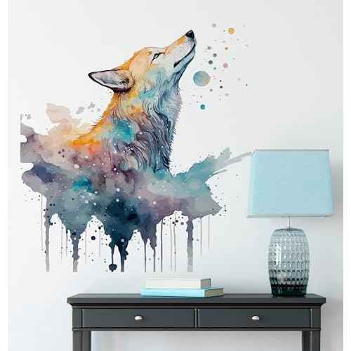 Adorable Watercolor Wolf Wall Stickers for Nursery, Cute Lovely Forest Animal Decals Vinyl Waterproof Peel Removable Wall Decor for Kids Baby Room Bathroom Toilet Playroom Classroom Preschool